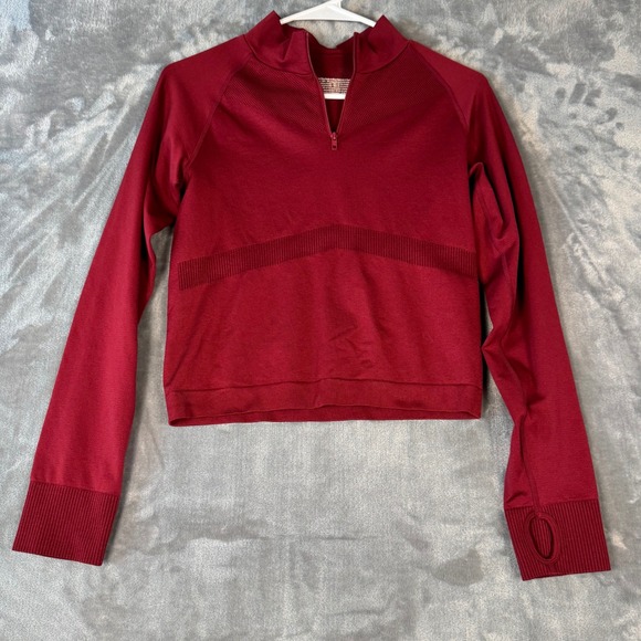 PINK Victoria's Secret Tops - PINK Victoria's Secret Maroon Seamless Qtr Zip Pullover Thumbhole Cropped M/L
